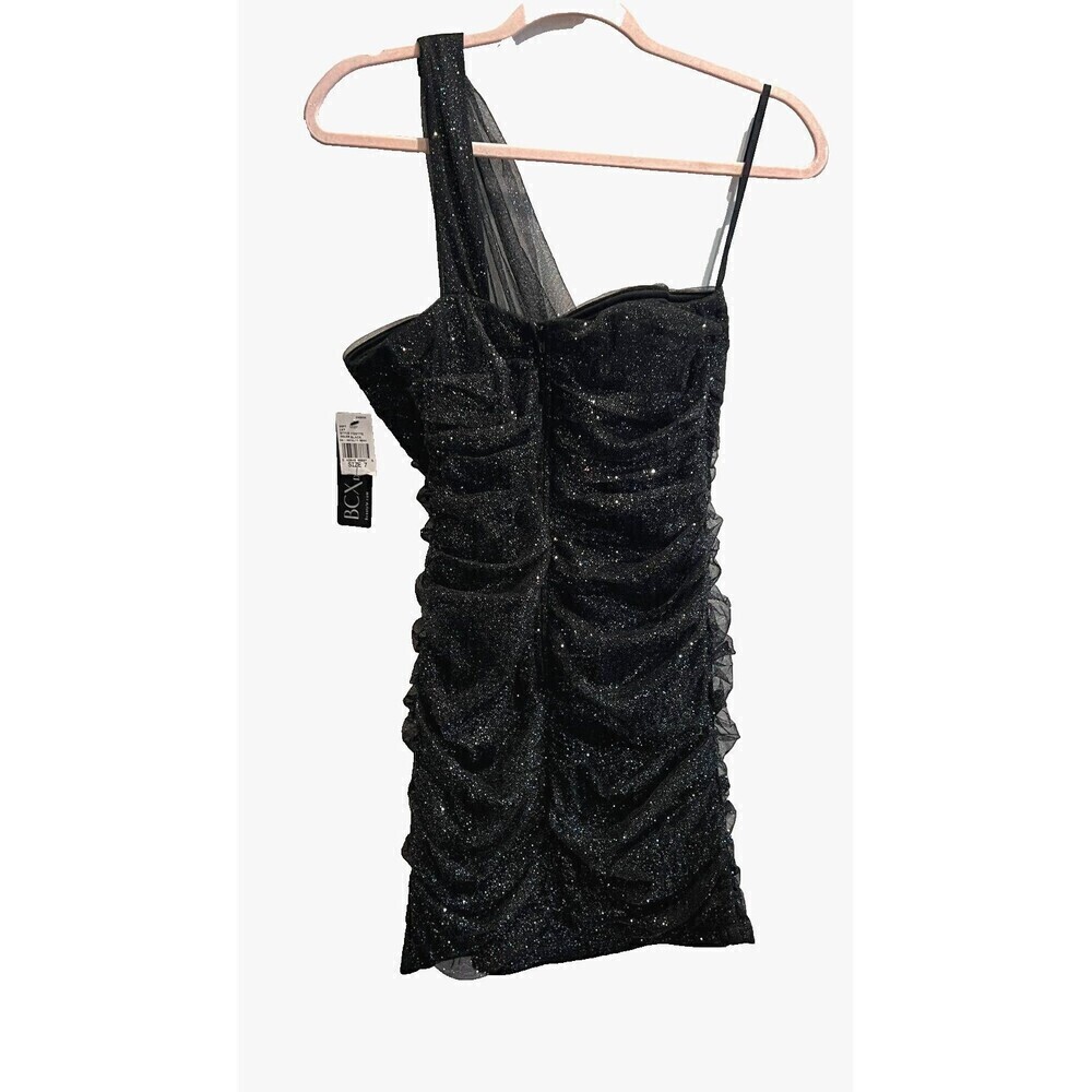 BCX Dress Womens Black Mini Cocktail Sz 7 One Shoulder Bodycon Stardust Zip NWT